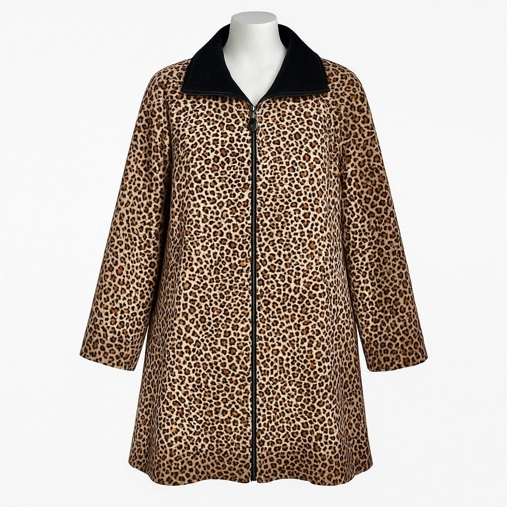 VTG Leopard Print Velveteen Coat L – Mob Wife Retro Glam Oversized, Made in USA